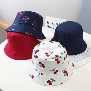 2022 Niños Nuevos de Panamá Bucket Hats Cereza de Impresión Pescador Sombrero de Verano, Sombreros de Sol para los Niños Reversible de Pesca Cap