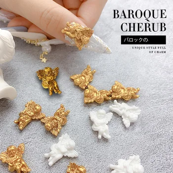20PCS/Lot Barroco Bebé Kawaii Retro 3D de Resina de Oro Blanco de la Perla, Angel Arte del Clavo de DIY Decoración de Uñas de los Encantos de la Joyería de Adorno B3478