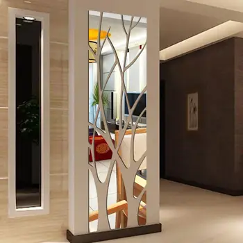 3D Espejo etiqueta Engomada de la Pared del Árbol de Acrílico Calcomanía de BRICOLAJE, Arte Superficie del Espejo de la Pared de la etiqueta Engomada para la TV de Fondo de la Casa Sala de estar Dormitorio Decoración