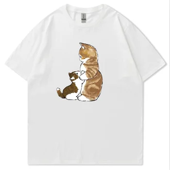90 Impresión Kawaii Tiburón Gato T-shirt de las Mujeres de los Hombres de Verano de Algodón de Manga Corta T camisa de Fashio Casual Negro Blanco Tops Camiseta Y2k Ropa