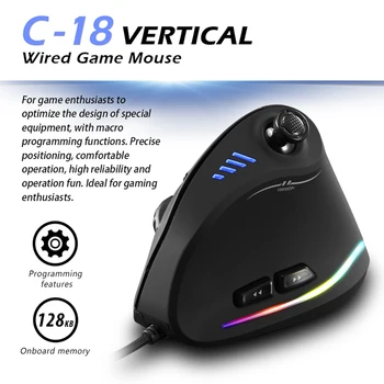 CELADOR C-18/T20 Vertical Gaming Mouse 10000 DPI 11 Botones Programables USB con Cable RGB Optical Mouse Gamer Ratones Para el ordenador Portátil PC