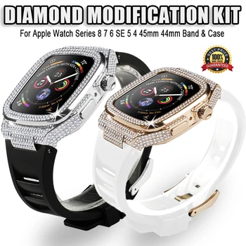 Diamante Kit de Modificación Para el Apple Watch Correa de 45 mm 44 mm 8 7 Marco de Metal de la Banda De Goma iWatch de la Serie 6 SE 5 4 Accesorios