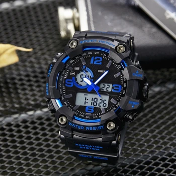 Digital De Cuarzo Para Hombre Reloj Reloj Hombre Militar Azul Impermeable Relojes De Deporte De La Moda Dial Grande Electrónica De Choque Hombre Reloj De Pulsera