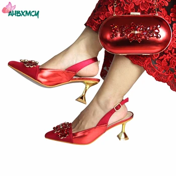 Dulce de Estilo de la Moda de Nueva Llegadas de Verano de italiano Zapatos de las Mujeres Bolso haciendo juego en Color Rojo para la Fiesta de Boda