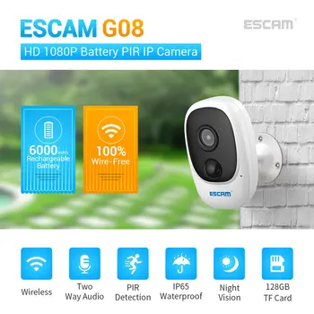 ESCAM G08 2MP pilas Recargable de la Cámara IP de la Energía Solar de Carga de 1080P HD al aire libre de la Seguridad Inalámbrica de WiFi de la Cámara