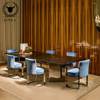 El estilo italiano luz de lujo, mesa de comedor y silla combinación de mesa de comedor de estilo moderno minimalista hogar mesa de comedor rectangular