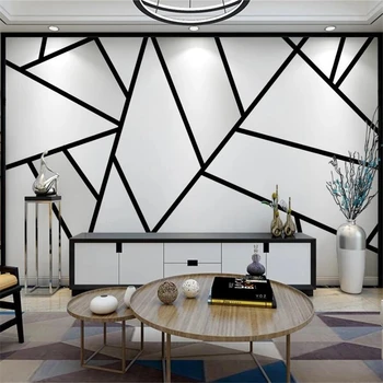 Fondo de pantalla personalizado en 3d murales de papel de parede minimalista en blanco y negro triángulo de línea minimalista moderno de la TV de fondo de papel de pared
