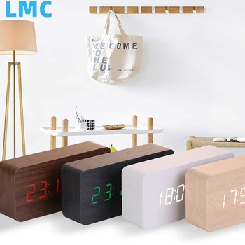 LMC Alarma del Reloj de Tabla de Reloj Digital LED de Madera USB/AAA Powered Reloj de Escritorio de Humedad, Temperatura Control de Voz Electrónica en Casa