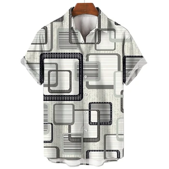 La geometría Simple Impreso en 3d Camisetas de los Hombres de las Mujeres de Moda Camisa Hawaiana de Playa Casual de Manga Corta Blusa de los Hombres de la Vocación de la Solapa de la Camisa
