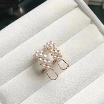MeiBaPJ de 3-4mm Blanco Natural Semirronda Perlas de la Moda Pendientes del Perno prisionero 925 Plata Fina Joyería de la Boda para las Mujeres
