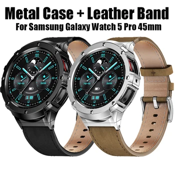 Modificación Kit Para Samsung Galaxy Reloj 5 Pro 45mm caja de Metal de la Banda de Cuero de la Correa de la Cubierta Protectora Mod Kit 5 Pro 45 mm Bisel