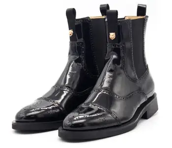Nueva moda de verano la mitad de la pantorrilla botas de los hombres casuales deslizarse sobre tallada chelsea botas de los zapatos de los hombres de negro botas de hombres