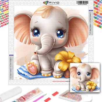 Nuevo Cuadrado/redondo Diamante Pintura 5D BRICOLAJE Bordado Lindo Bebé Elefante Decoración para el Hogar Mosaico de Flores Animales de la etiqueta Engomada de la Pared
