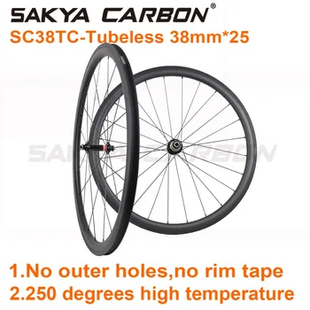SC38TC-Tubuless de carbono ruedas de 700C No exterior agujeros 38x25mm sin cámara de aire de las ruedas de carbono bicicleta de carretera con ruedas de basalto en la superficie de frenado