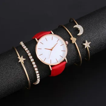 mujeres reloj con 4pcs conjuntos de pulseras de reloj para chica y estudiante de pulseras y reloj de tiempo nuevo estilo minimalista simple relojes