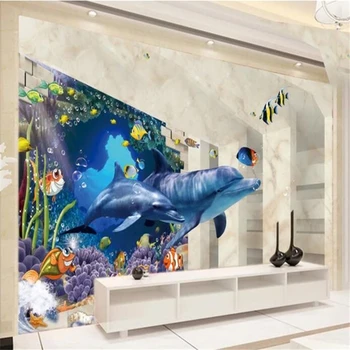 wellyu обои papel tapiz para paredes 3 d 3D mundo submarino Dolphin TV fondo pared ilustración behang aplicaciones para fondos de pantalla